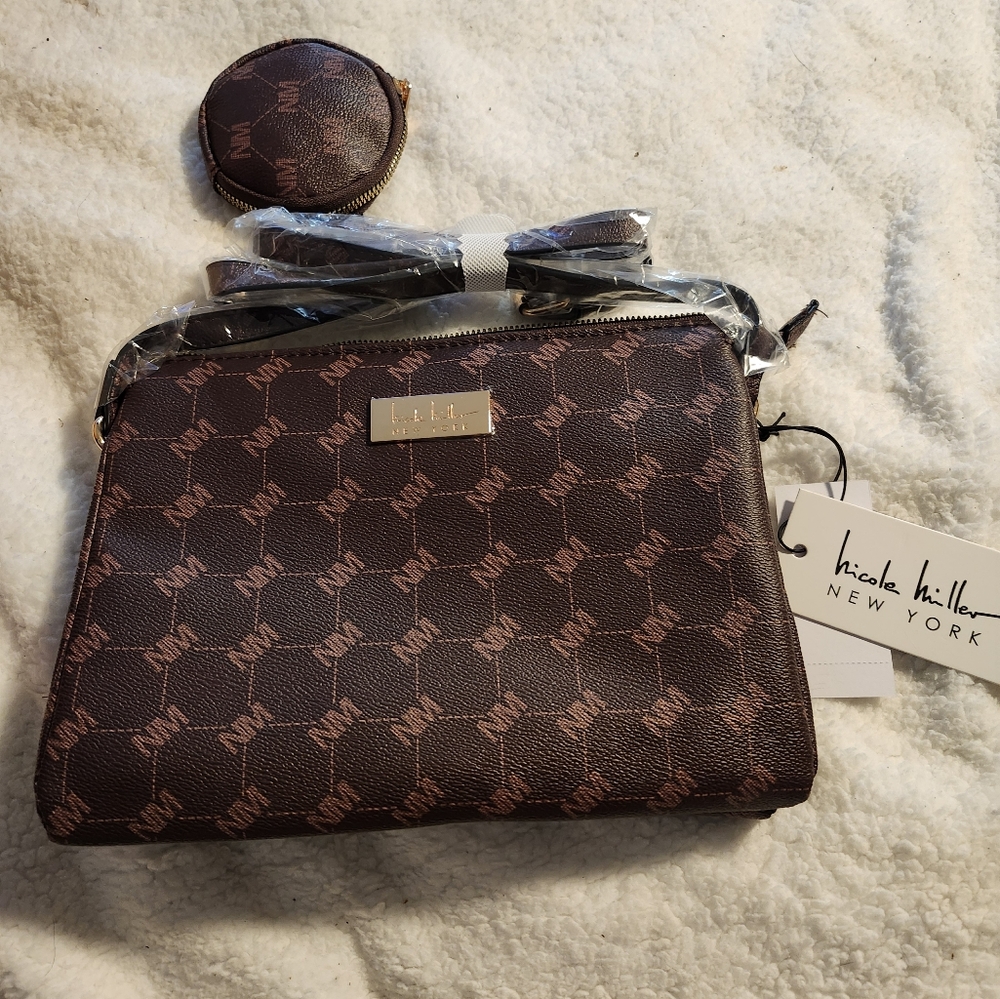 NWT Nicole Miller Brown crossbody with coin pouch